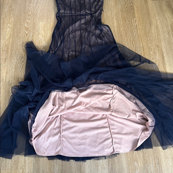 Adrianna Papell Midnight Navy Blue Mesh Tulle Strapless Gown Maxi Dress size 10 - Picture 4 of 8